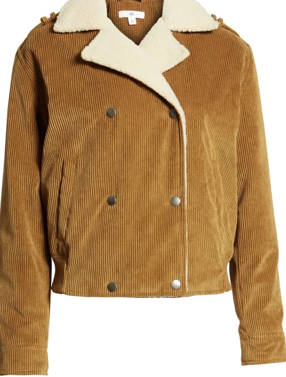 BP. Nordstrom Juniors Corduroy Boxy Fleece Lined Jacket Cattail Brown Sz  Large | eBay