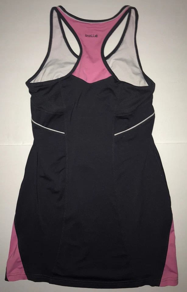 Vestido Tenis Bolle Rosa y Gris Oscuro Espalda Corredora Estante Sujetador Elastizado Sin Mangas Pequeño Foto 3 de 4