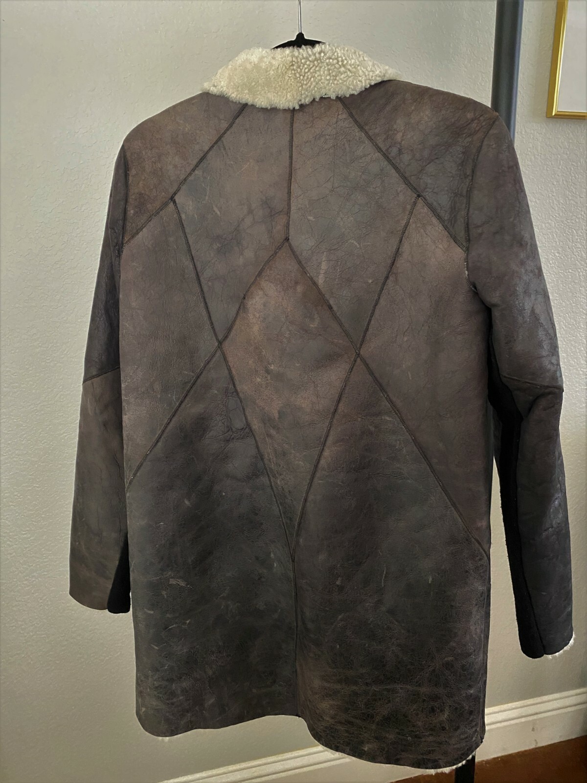 HELMUT LANG $2,195  WEATHERED LEATHER SHEARLING JACKET COAT SIZE S  M image 9