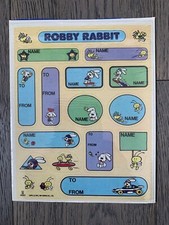 Vintage Sanrio ROBBY RABBIT Name Seals, 2 Sheets, 1976 1981, Made In USA