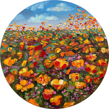 Oil painting ORIGINAL art California poppy field landscape wall art� 16x16"