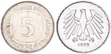 BRD 5 DM 1975 D Fehlprägung auf geplatztem Schrötling geprägt  109656