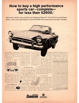 1968 Rootes British Sunbeam Alpine V Chrysler Motors Class E Auto Car Print Ad