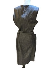 Calvin Klein Womens Gray Cotton Scoop Neck Belted Sleeveless Shift Dress Size 14