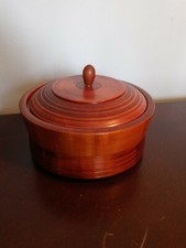 Vintage Antique Hand Turned Wood Bowl With Lid  6" Wide X 3" High