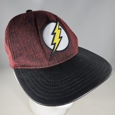 The Flash Hat Bolt Logo DC Comics Maroon Black Faux Leather Bill Snapback Cap