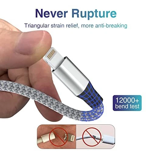 Paquete de 3 cables de carga rápida USB de 6 pies para iPhone Foto 3 de 4