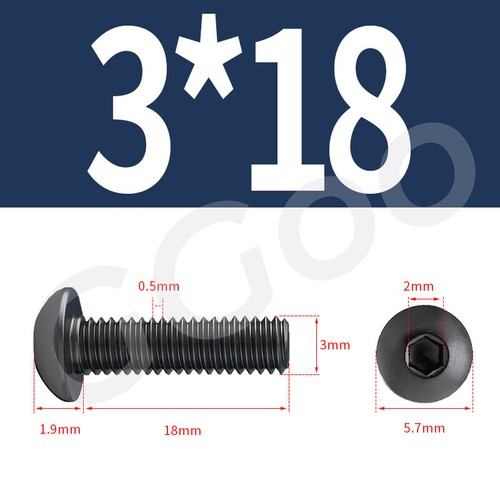 M2 - M8 BLACK BUTTON HEAD SCREWS ALLEN KEY SOCKET DOME BOLTS A2 STAINLESS STEEL - Picture 27 of 87
