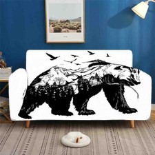 Balck Bear Modeling Stretch Sofa Cover Lounge Couch Slipcover Recliner Protector