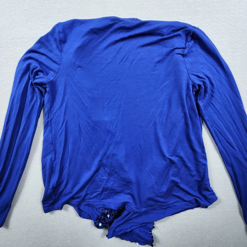 Cárdigan brillante manga larga frente abierto detalle lentejuelas para mujer talla mediana azul Foto 4 de 4