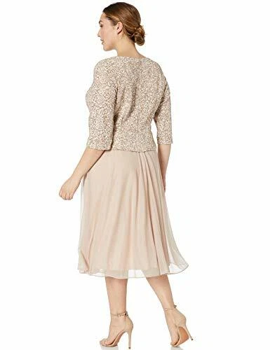 Vestido falso de encaje talla grande Alex Evenings de $199, champán/marfil 14 Plus Foto 2 de 4