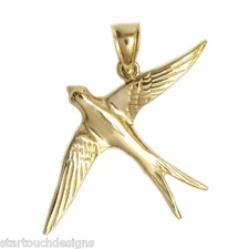 New 14k Yellow Gold Swallow Bird Pendant
