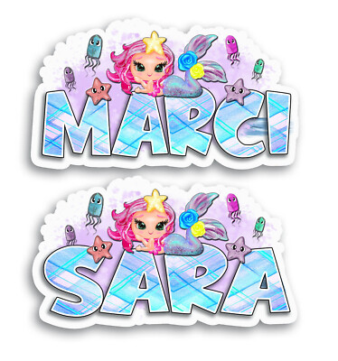 Custom Name Stickers   Waterproof Vinyl   Cute Mermaid   Ocean Sea Life   Beach