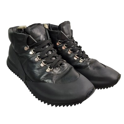 Officine Creative Black Leather Lace Up Tie Ankle Boots Mid  display picture 2