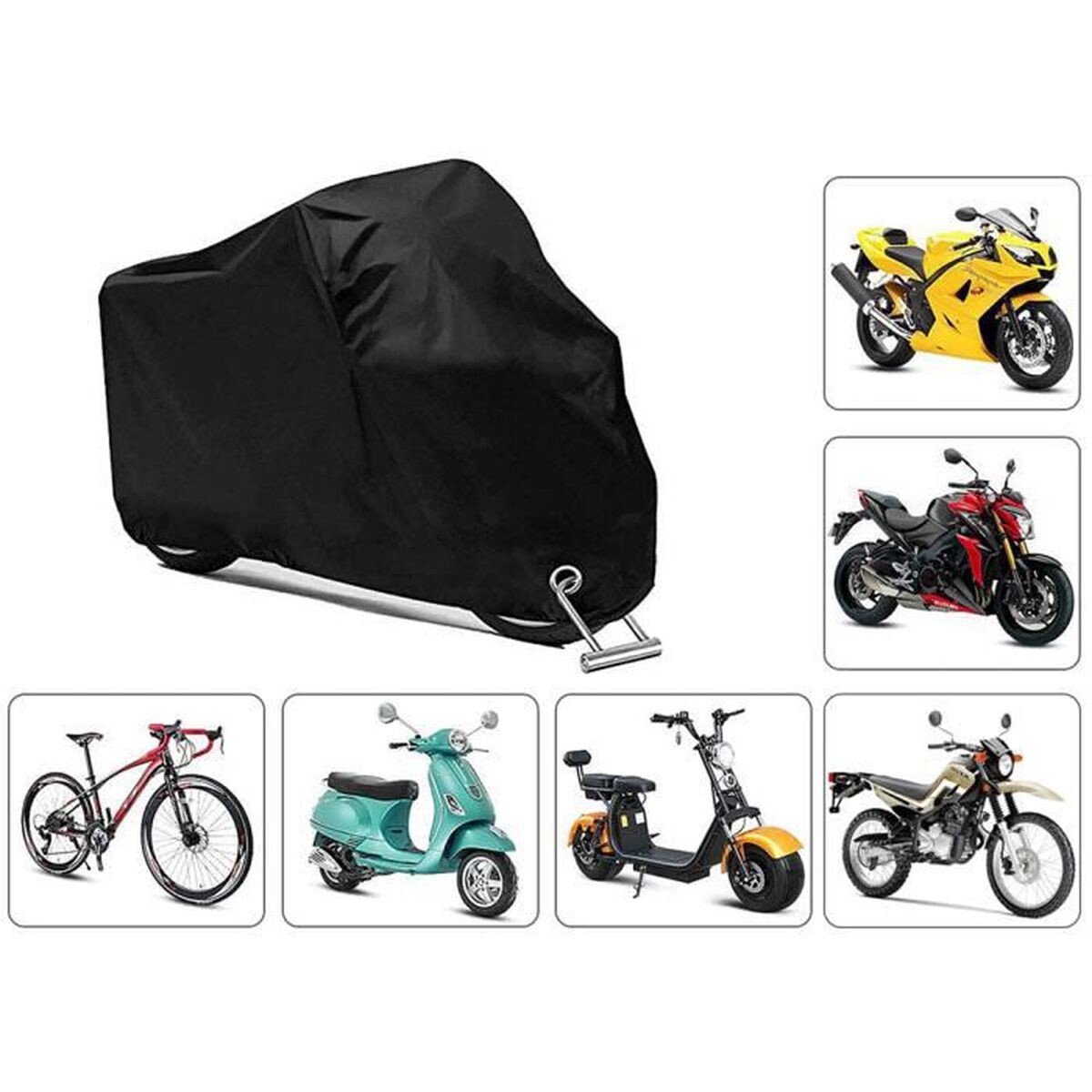Housse moto 190T étanche et anti-UV bâche de protection XL noire de 265cm