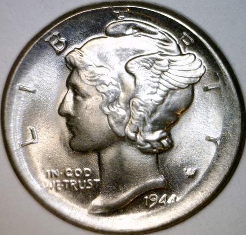 1944 ERROR OFF CENTER Mercury SILVER Dime NICE CH BU + Coin O/C + Die Crack NR - Picture 4 of 8