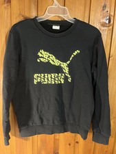 Rare Mens Puma sweatshirt with big logo Crewneck Size Medium Black Neon Yellow