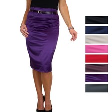 Ladies Evening Satin Pencil Skirt Below Knee Length Office Skirt  Size 8-22