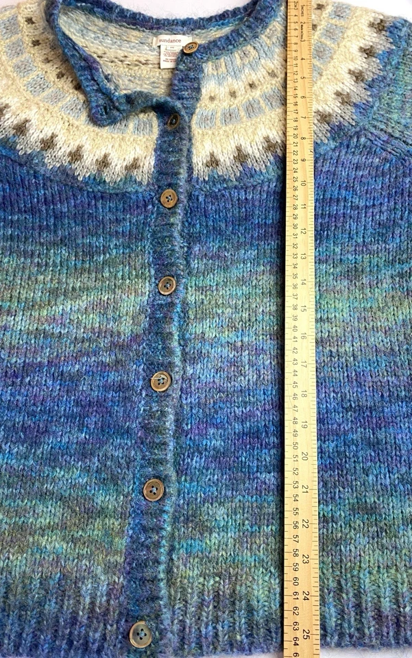 Cárdigan Suéter Sundance Fair Isle Azul Multicolor Tejido Mezcla Lana M - L Foto 3 de 4