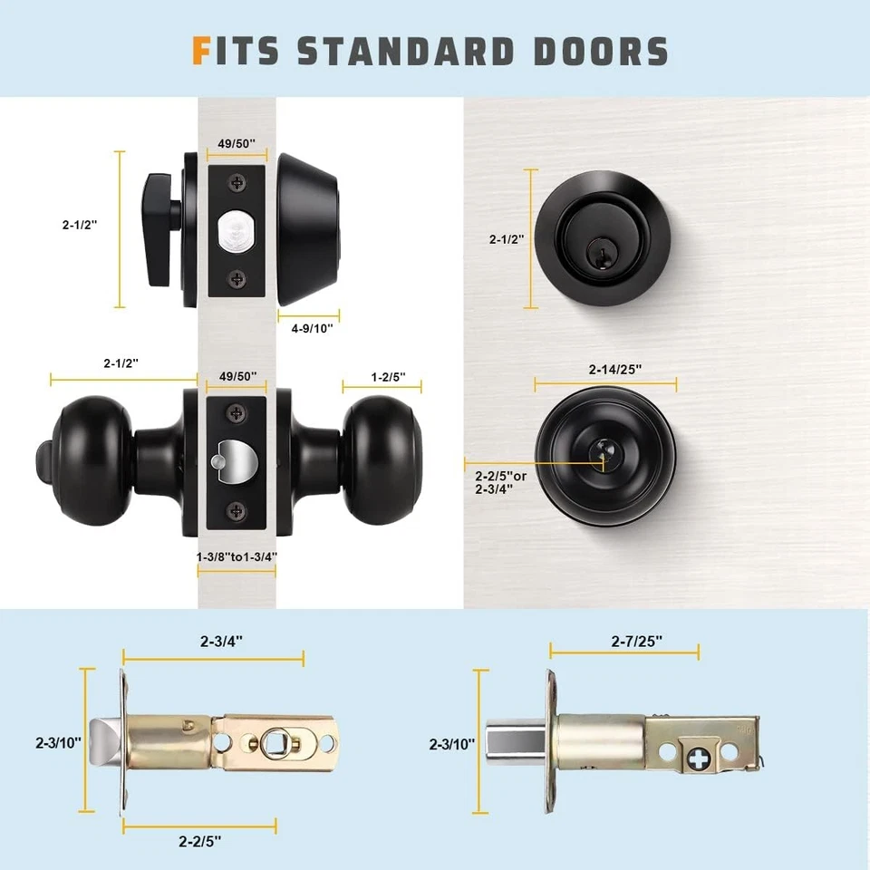 3 Pack Keyed Alike Entry Door Knobs and Single Cylinder Deadbolt Lock Combo Set - Image 4 of 4