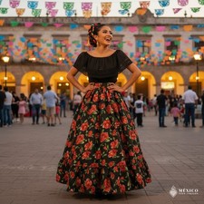 Falda práctica doble círculo mexicana folclórico Adelita falda talla única 39.5 pulgadas