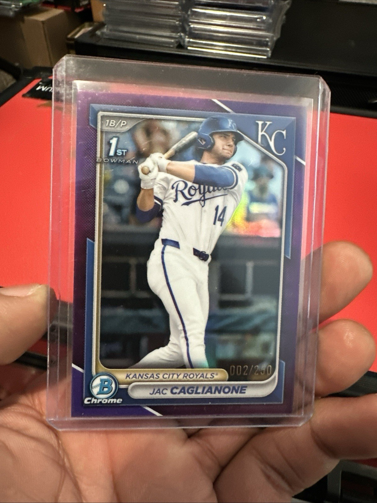 2024 Topps Bowman Chrome Jac Caglianone 1st #BDC-8 Purple Refractor -250 Royals