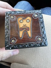 Vintage Tooth Fairy Box Hand Carved Wood Smiling Tooth Made in Poland 2  Trinket