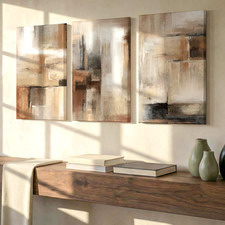 3 Pieces Abstract Neutral Large Wall Art Canvas Set for Living Room Set Of 3