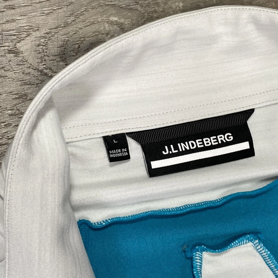 J Lindeberg Golf Jacket White Teal Stripe Full Zip Mens Size L - Image 3 of 4