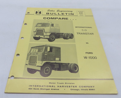 1968 INTERNATIONAL HARVESTER Sales Engineering Bulletin C-O TRANSTAR FORD W-1000
