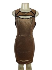 BCBG Maxazria Gold Sequin Bodycon Mini Dress With Black Mesh Sz M