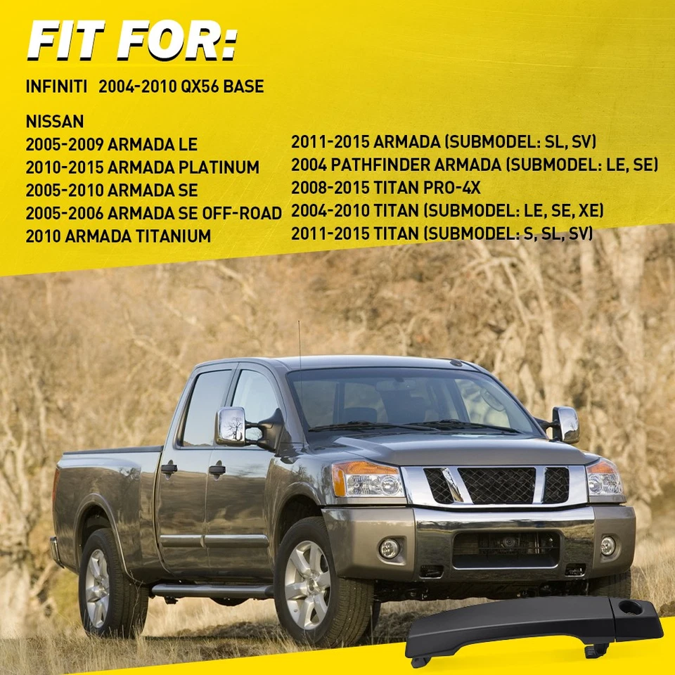 Manija de puerta exterior para Nissan Titan 05-14 Armada 2004-14 delantera trasera izquierda derecha Foto 2 de 4