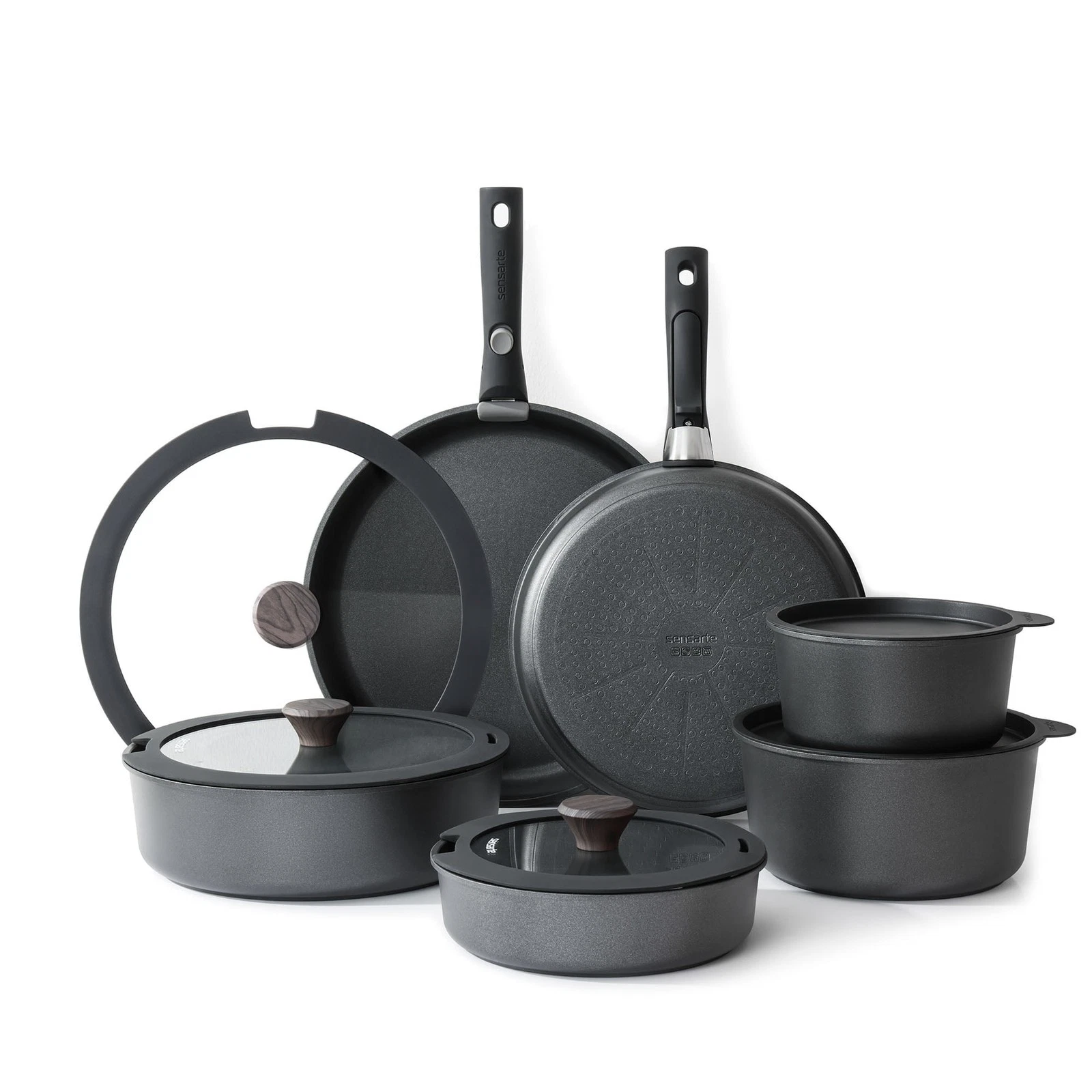 SENSARTE SA-SET47-18PCS-Black Nonstick Pots & Pans Set W/Removable Handle, 18Pcs