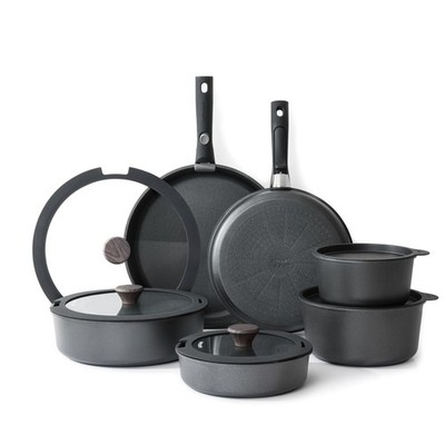 SENSARTE SA-SET47-18PCS-Black Nonstick Pots & Pans Set W/Removable Handle, 18Pcs