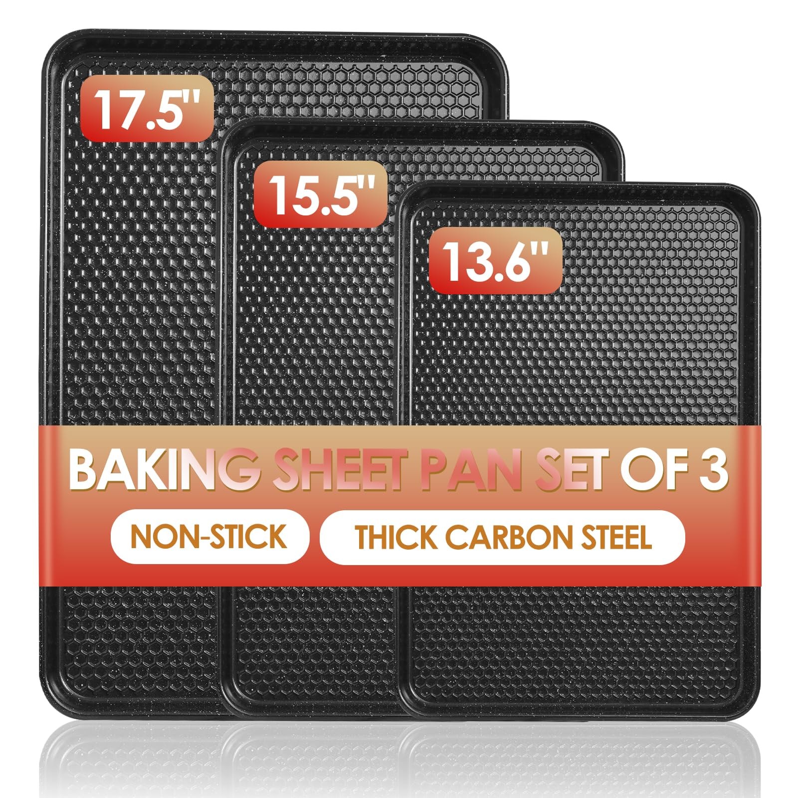 Deedro Baking Sheet Pan Set 3, Nonstick Carbon Steel Cookie Sheets Texture