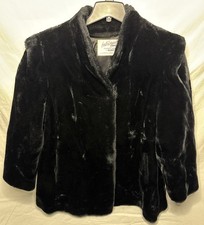 Vintage Black Faux Fur Coat Intrigue Luxury Fabric by Glenoit Made In USA Sz XL
