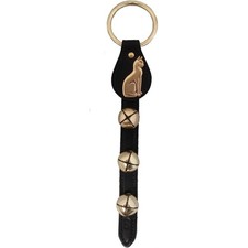 Belsnickel Brass Cat Charm Black Leather Sleigh Bell Door Hanger Made in USA