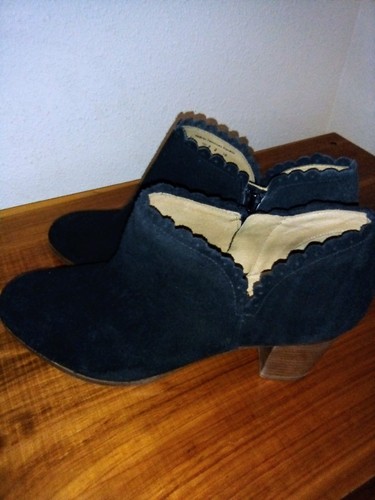 JACK ROGERS 9 M Black Suede Ankle Boots Leather Zipper Block Heels - Picture 1 of 16