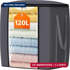 120L Extra Large Blanket Clothes Storage Bags, Gray, 1 Pack  Foldab
