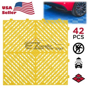 42pcs 16"x16" Yellow Garage Floor Mat Perforated Flooring Tile Shop Interlocking