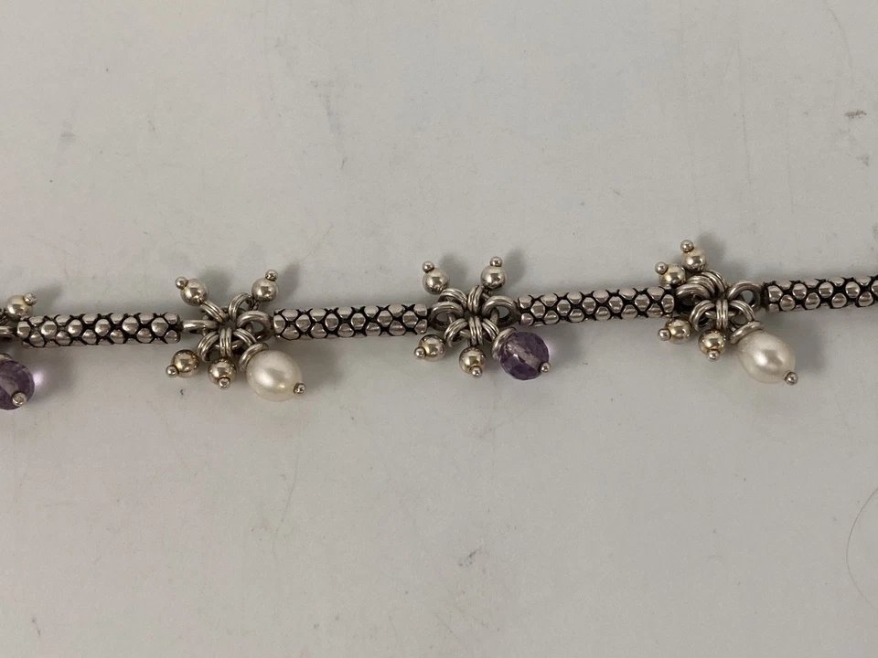 MICHAEL DAWKINS STERLING SILVER PEARL AMETHYST BEADS TOGGLE BRACELET 7 in - Image 4 of 4