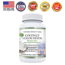 Coconut Colon Detox Cleanse 60 Capsules Digestive Support Weight Loss Free Ship