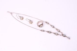 Sterling Silver Moonstone Jewelry Lavalier Necklace Ring EU 57 Earrings x3 34.38