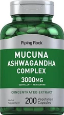 Piping Rock Mucuna Ashwagandha | 3000mg | 200 Capsules | Complex Supplement | |