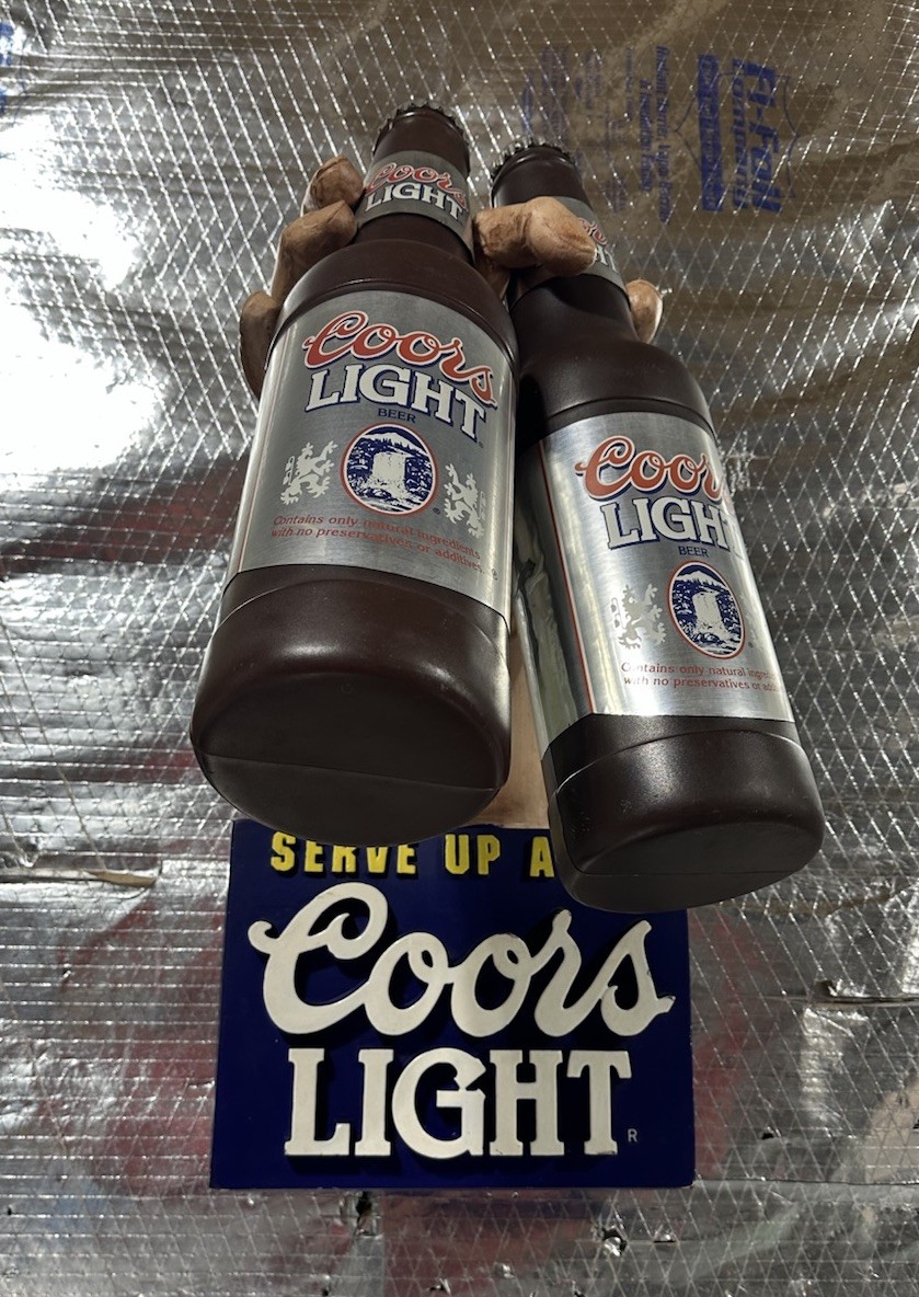 Vintage Coors Light Giant 3-D Hand Holding Beer Bottles Wall