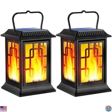 Solar Outdoor Lanterns Waterproof Hanging LED Lights for Garden Pathway (2 Pack)