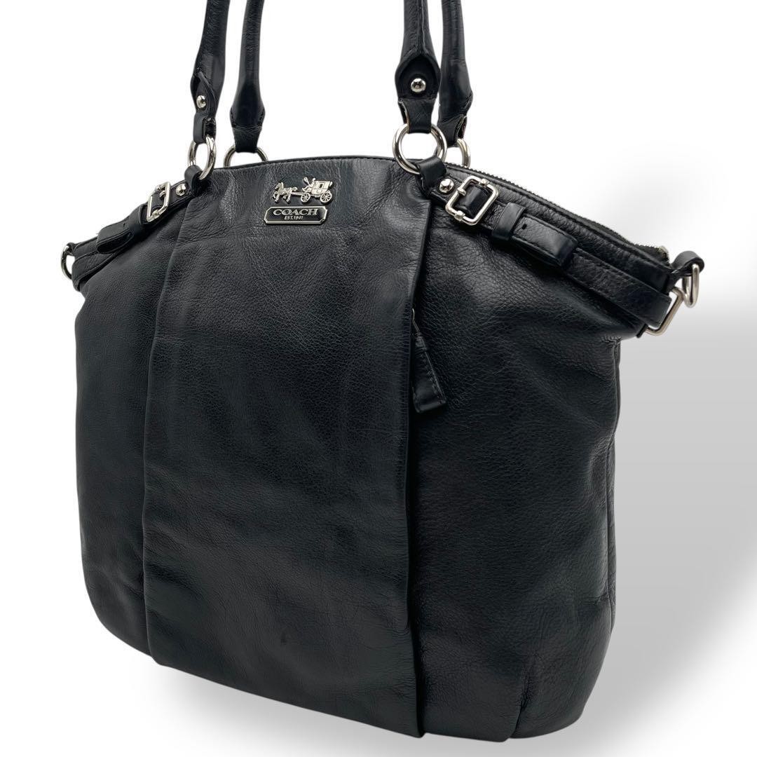 Premium Black Leather COACH Tote Bag - Spacious Large Shoulder Bag