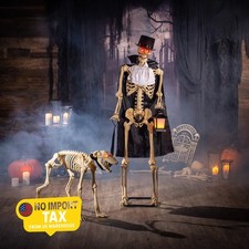Life-Size Animated Skeleton with Dog Halloween Decorations - 2 pc