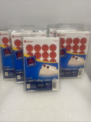 Lot of 5 Red Color Coding Removable Labels 5466, 1008/pk, 0.75'' Round