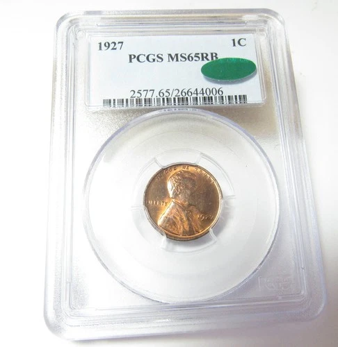 PCGS  MS65 RB AND CAC STICKER US 1927 LINCOLD CENT
